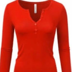 T-Shirt Long Sleeve Red Mid-Button
